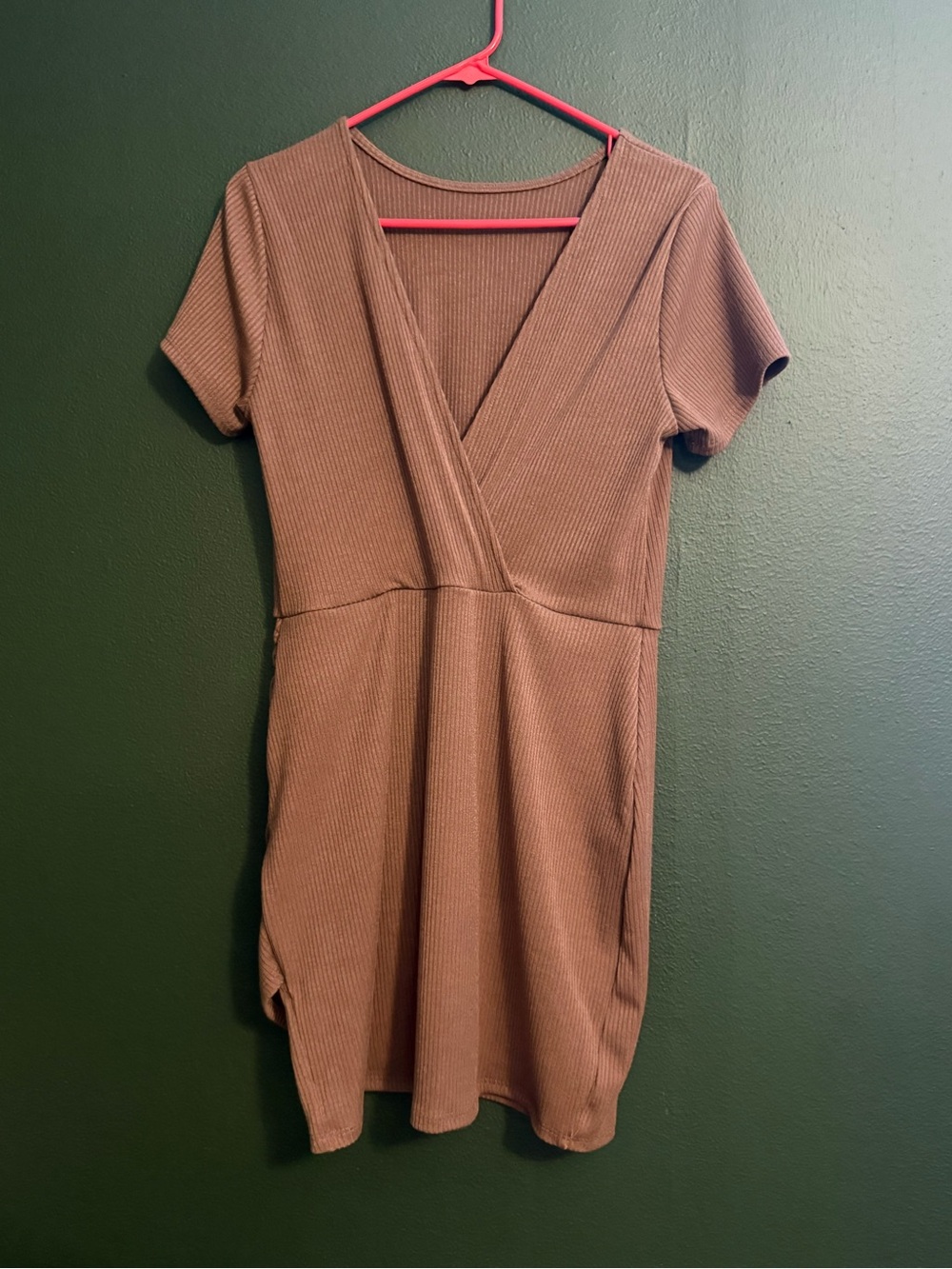 Sleeve Wrap Ribbed Mini Dress in Brown